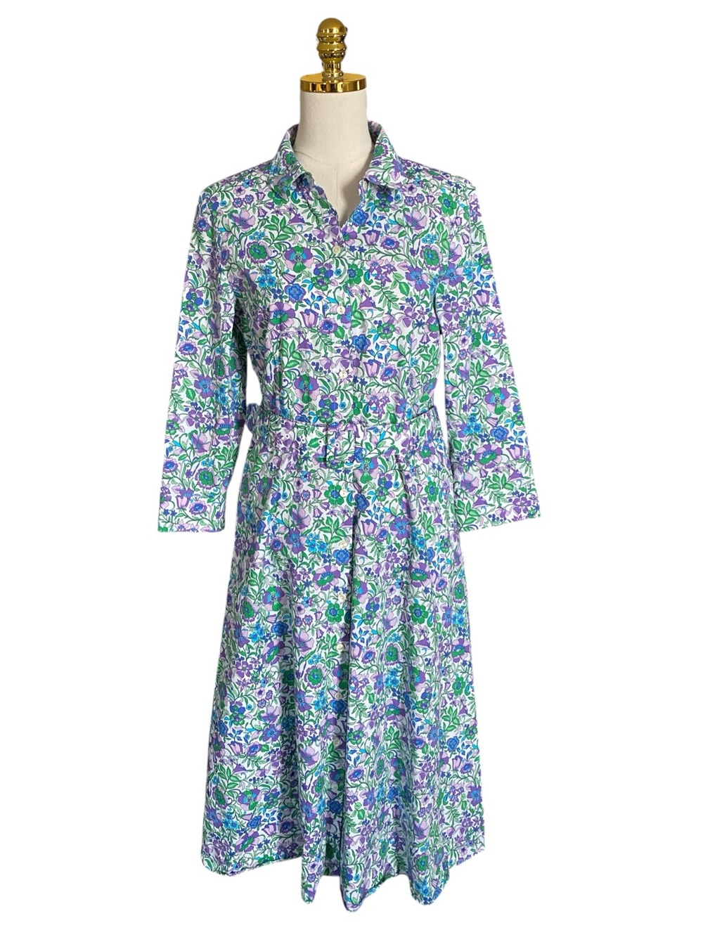 Talbots Women Fit & Flare Poplin Spring Fleur Floral Midi Shirtdress Size 10 - Picture 4 of 12